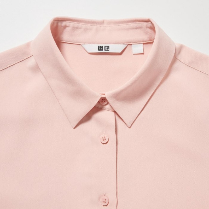 Uniqlo Rayon Long-Sleeve Bluse Dame Lyserød | 7212547