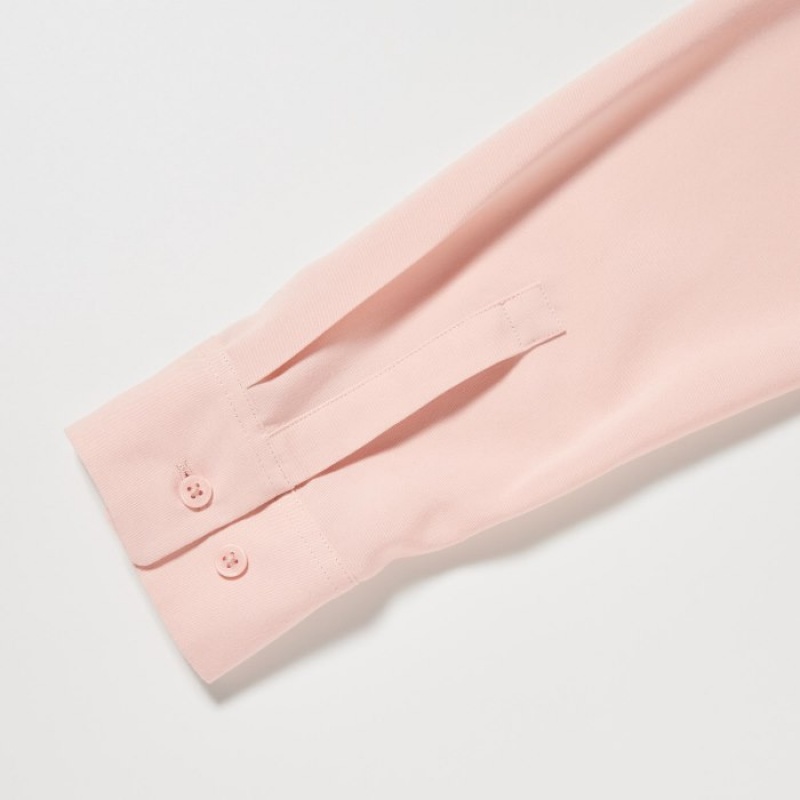 Uniqlo Rayon Long-Sleeve Bluse Dame Lyserød | 7212547