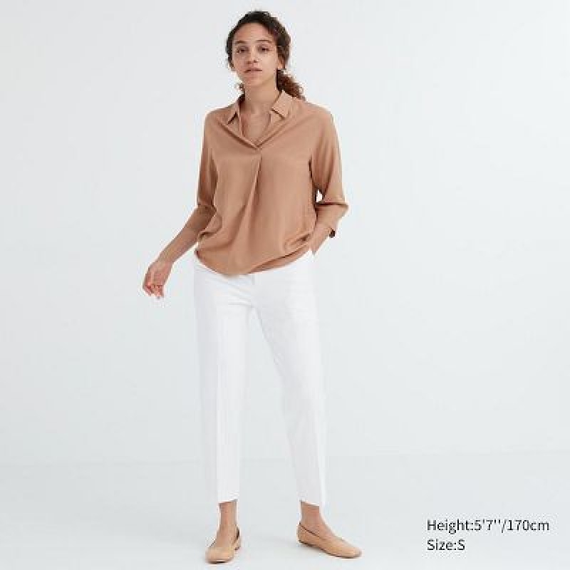 Uniqlo Smart Ankle (2-Way Stretch) Bukser Dame Hvide | 5326231