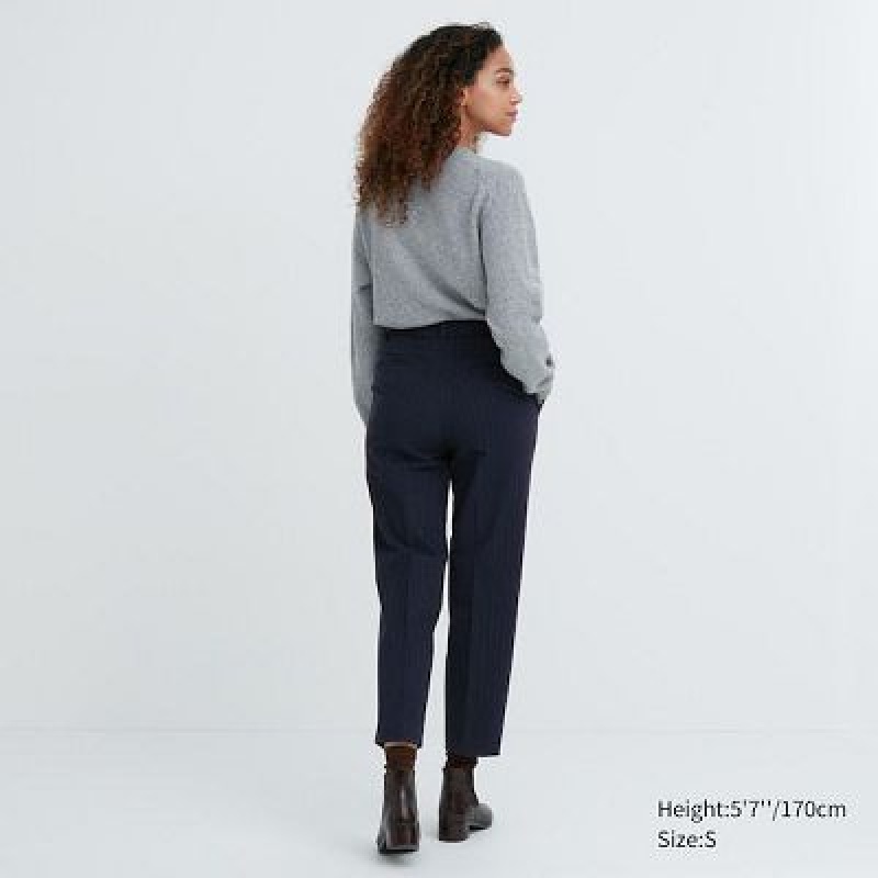 Uniqlo Smart Brushed Ankle (Pinstripe) Bukser Dame Mørkeblå | 3758653