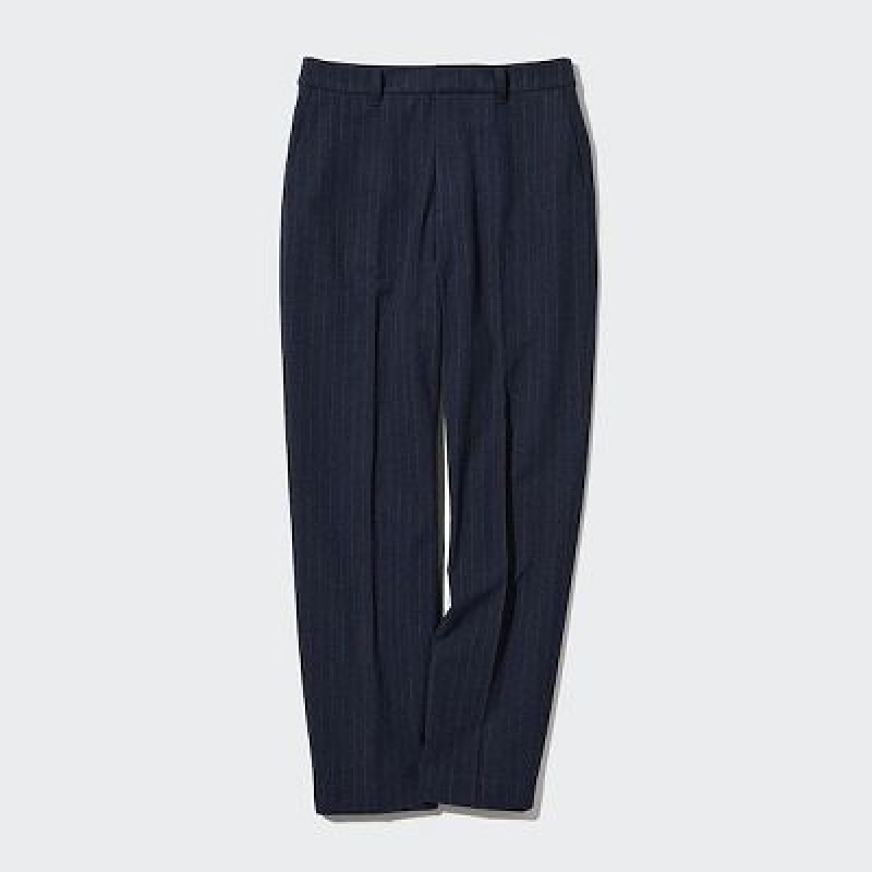 Uniqlo Smart Brushed Ankle (Pinstripe) Bukser Dame Mørkeblå | 3758653