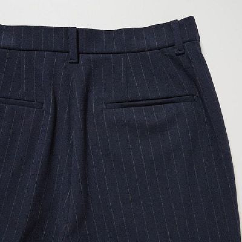 Uniqlo Smart Brushed Ankle (Pinstripe) Bukser Dame Mørkeblå | 3758653