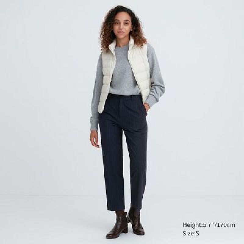 Uniqlo Smart Brushed Ankle (Pinstripe) Bukser Dame Mørkeblå | 3758653