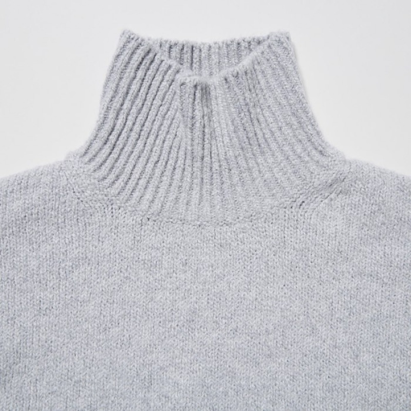 Uniqlo Soft Knit High Neck Long-Sleeve Trøjer Dame Grå | 3816964