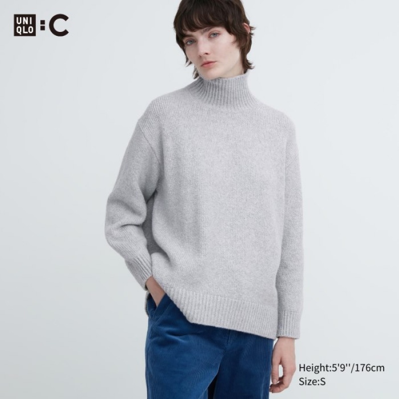 Uniqlo Soft Knit High Neck Long-Sleeve Trøjer Dame Grå | 3816964