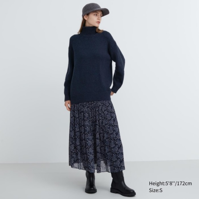 Uniqlo Soft Knit High Neck Long-Sleeve Trøjer Dame Blå | 9444288
