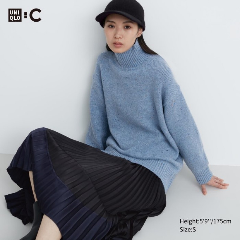 Uniqlo Soft Knit High Neck Long-Sleeve Trøjer Dame Blå | 9444288