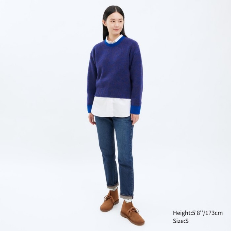 Uniqlo Souffle Yarn Crew Neck Long-Sleeve Trøjer Dame Rød | 9627038