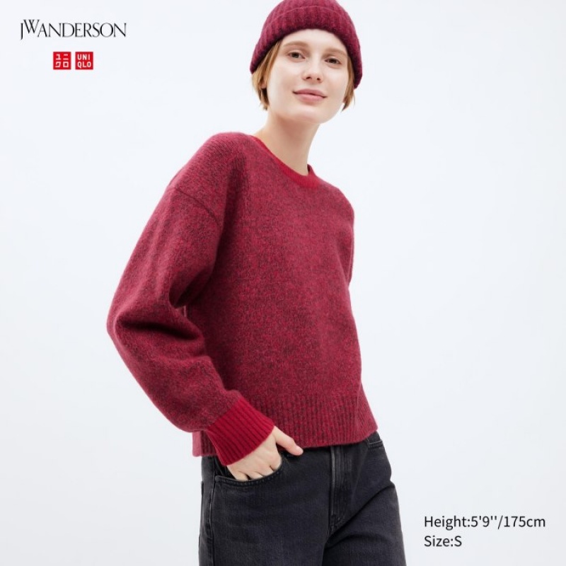 Uniqlo Souffle Yarn Crew Neck Long-Sleeve Trøjer Dame Rød | 9627038