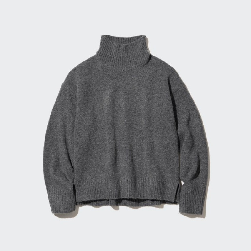 Uniqlo Souffle Yarn High Neck Long-Sleeve Trøjer Dame Grå | 9224755