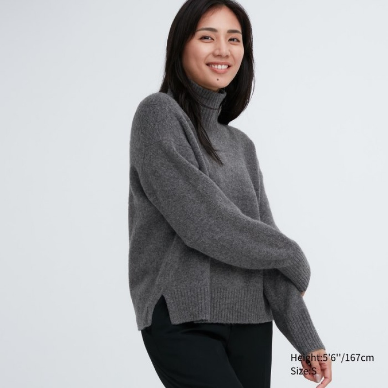 Uniqlo Souffle Yarn High Neck Long-Sleeve Trøjer Dame Grå | 9224755