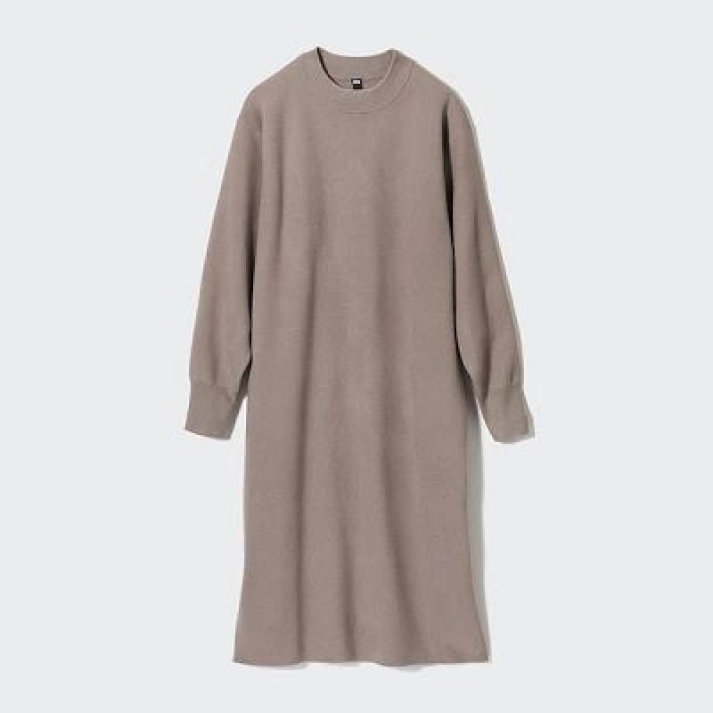 Uniqlo Souffle Yarn Long-Sleeve Kjole Dame Beige | 5442965