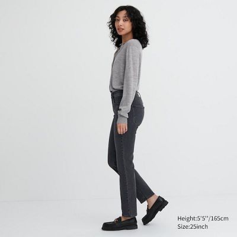 Uniqlo Stretch Slim Straight Jeans Dame Grå | 5159953