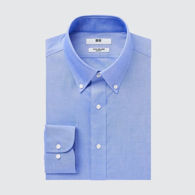 Uniqlo Super Non-iron Slim-fit Long-sleeve Button Down Collar Skjorte Herre Blå | 7611325