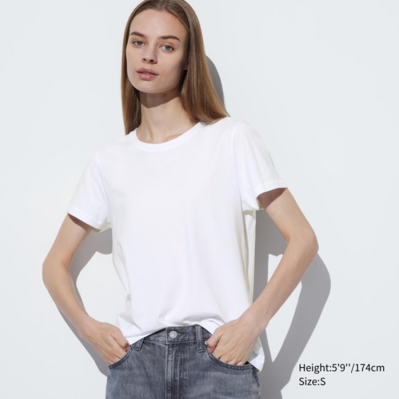 Uniqlo Supima Cotton Crew Neck Short Sleeve T Shirts Dame Hvide | 5058578