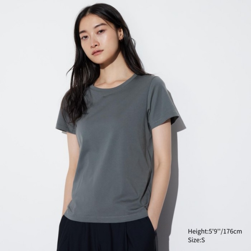 Uniqlo Supima Cotton Crew Neck Short Sleeve T Shirts Dame Grå | 3573892