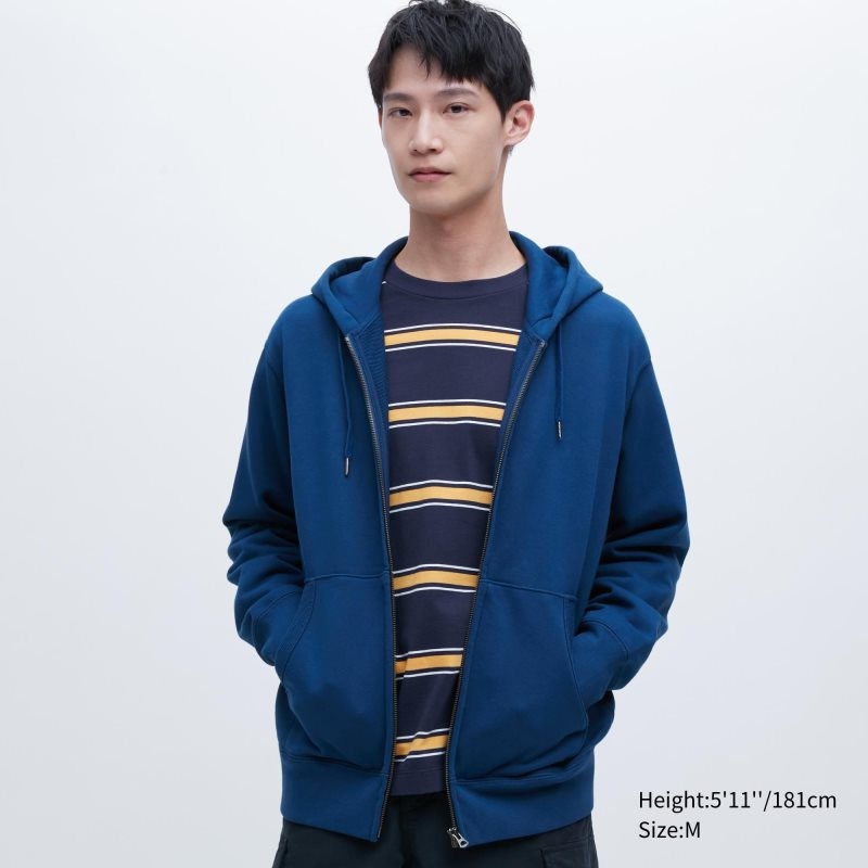 Uniqlo Sweat Full-zip Hættetrøje Herre Blå | 7345559