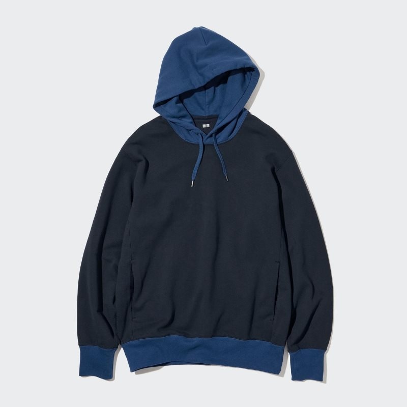 Uniqlo Sweat Long-sleeve Pullover Color Block Hættetrøje Herre Blå | 1403172