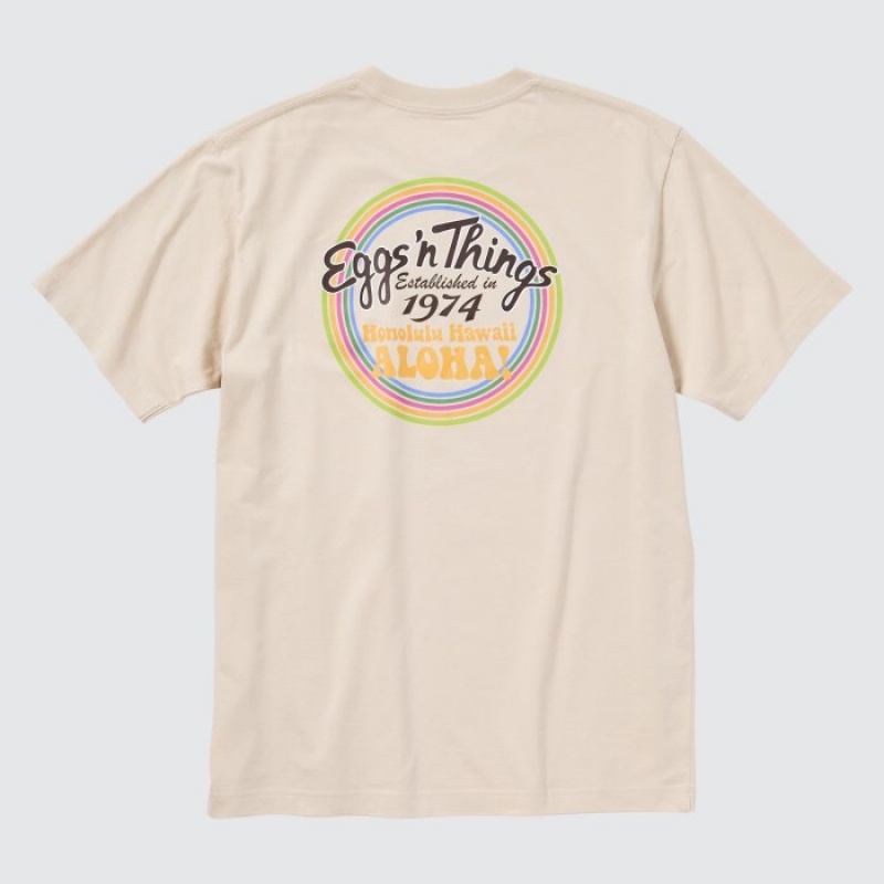 Uniqlo The Brands Hawaii UT Short-Sleeve Eggs 'n Things T Shirts Dame Beige | 5215930