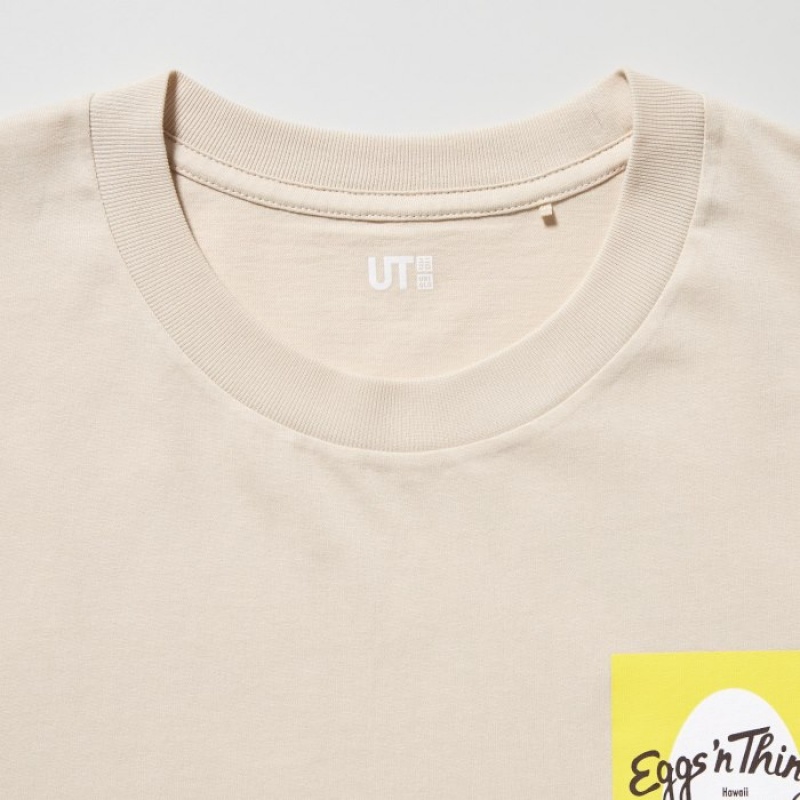 Uniqlo The Brands Hawaii UT Short-Sleeve Eggs 'n Things T Shirts Dame Beige | 5215930