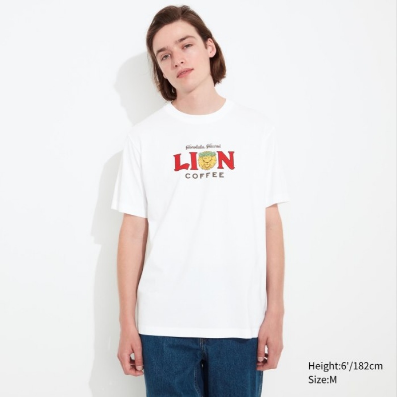 Uniqlo The Brands Hawaii UT Short-Sleeve Lion Coffee T Shirts Dame Hvide | 2237122