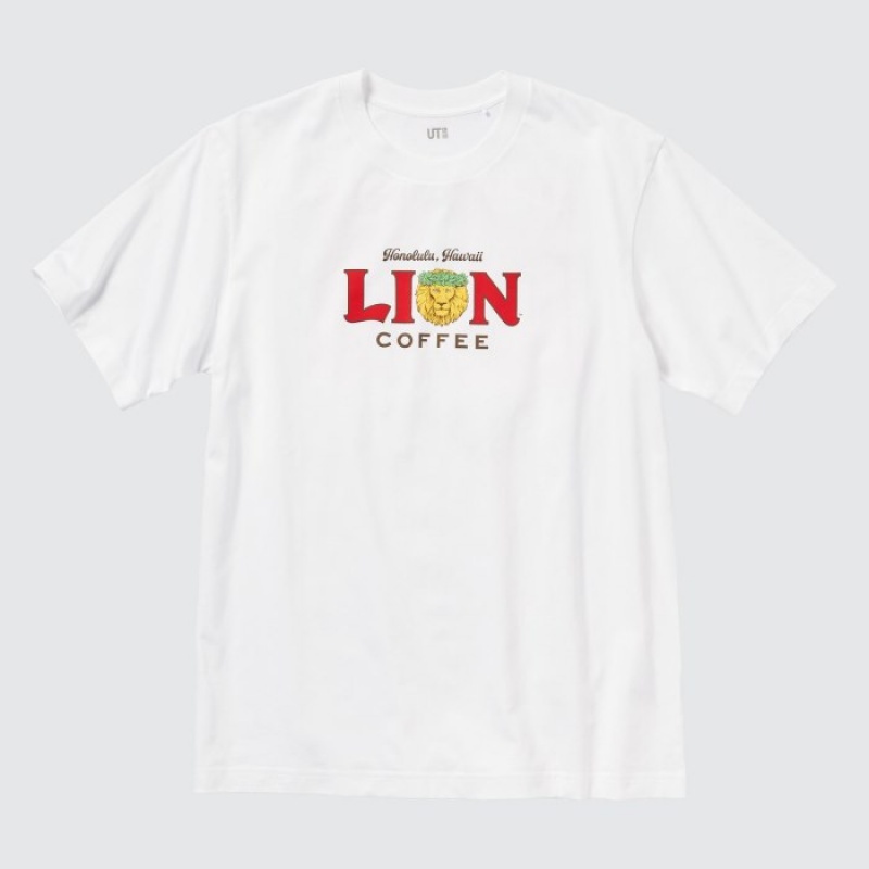 Uniqlo The Brands Hawaii UT Short-Sleeve Lion Coffee T Shirts Dame Hvide | 2237122