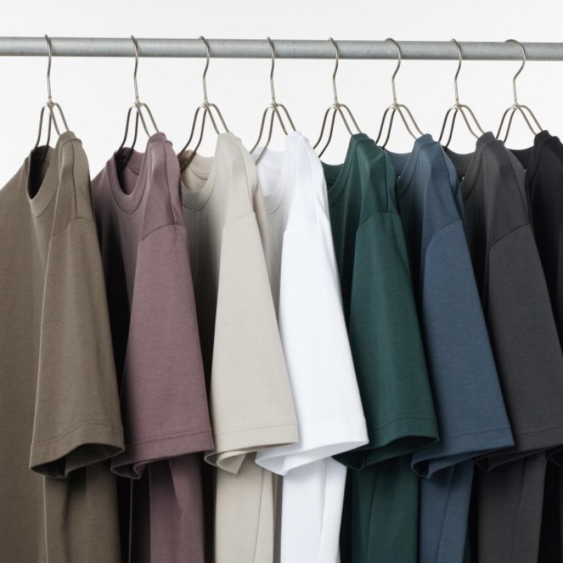 Uniqlo U AIRism Cotton Oversized Crew Neck Half-Sleeve T Shirts Dame Olivengrøn | 5221502