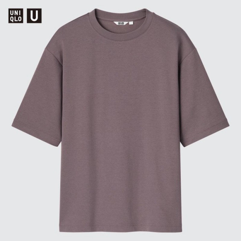 Uniqlo U AIRism Cotton Oversized Crew Neck Half-Sleeve T Shirts Dame Lyserød | 1518190