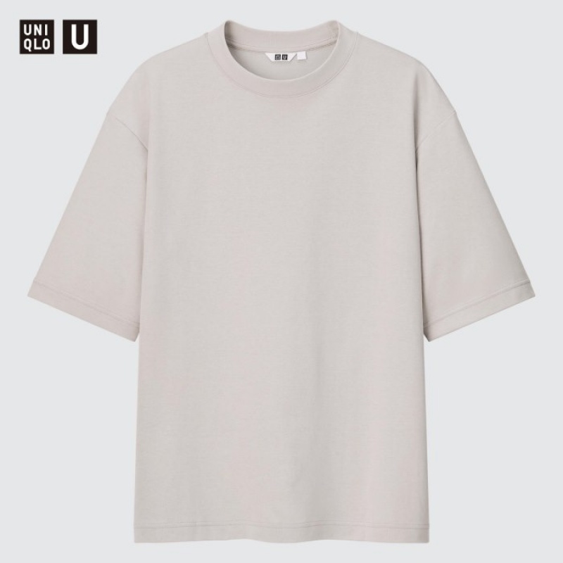 Uniqlo U AIRism Cotton Oversized Crew Neck Half-Sleeve T Shirts Dame Grå | 8291348