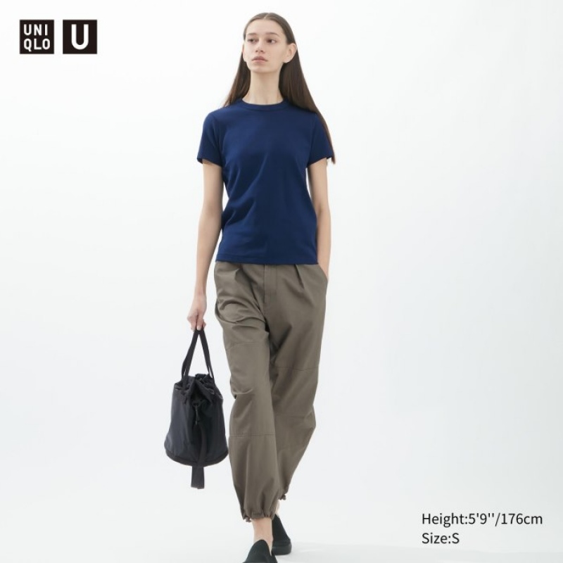 Uniqlo U Crew Neck Short-sleeve T Shirts Dame Mørkeblå | 4281196