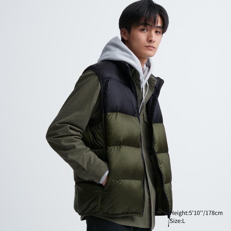 Uniqlo Ultra Light Down Color Block Vest Herre Olivengrøn | 8632962