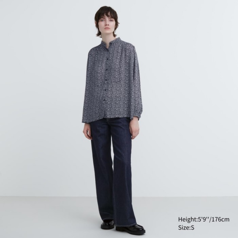 Uniqlo Volume Long-Sleeve Bluse Dame Sort | 1506338