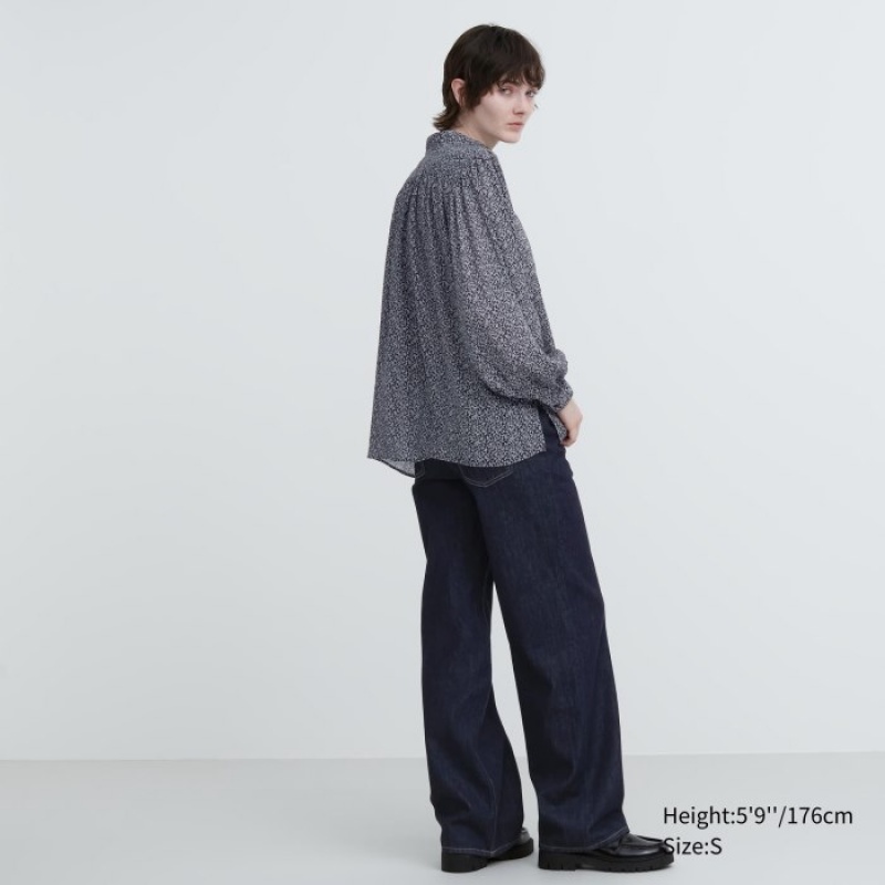 Uniqlo Volume Long-Sleeve Bluse Dame Sort | 1506338