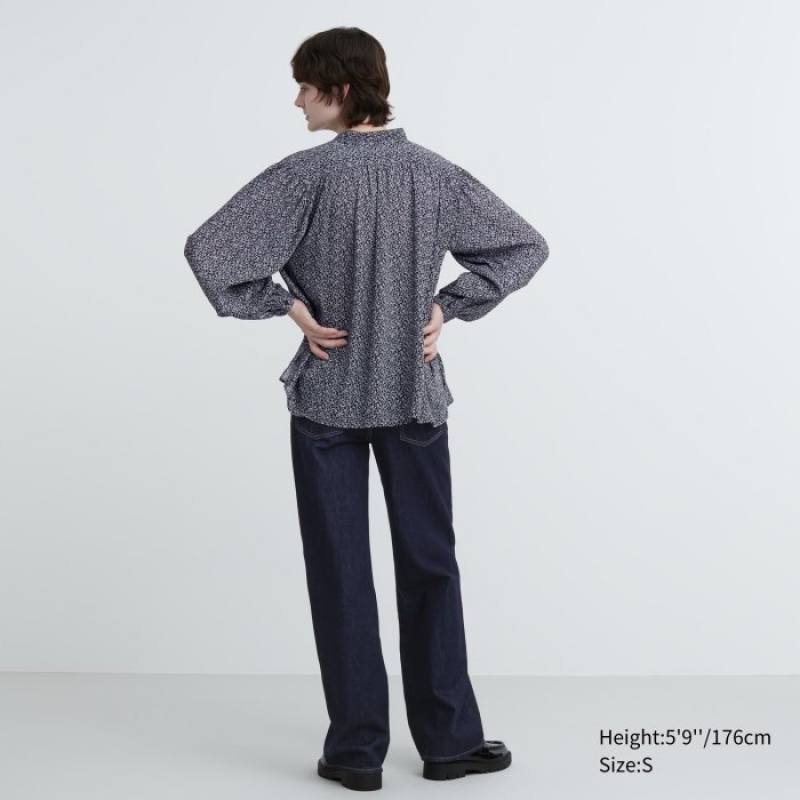 Uniqlo Volume Long-Sleeve Bluse Dame Sort | 1506338