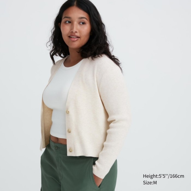 Uniqlo Washable Knit Ribbed Long-Sleeve Cardigan Dame Hvide | 2955183