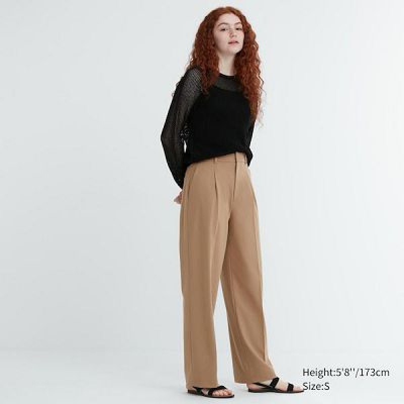 Uniqlo Wide-Fit Pleated Bukser Dame Beige | 8233072
