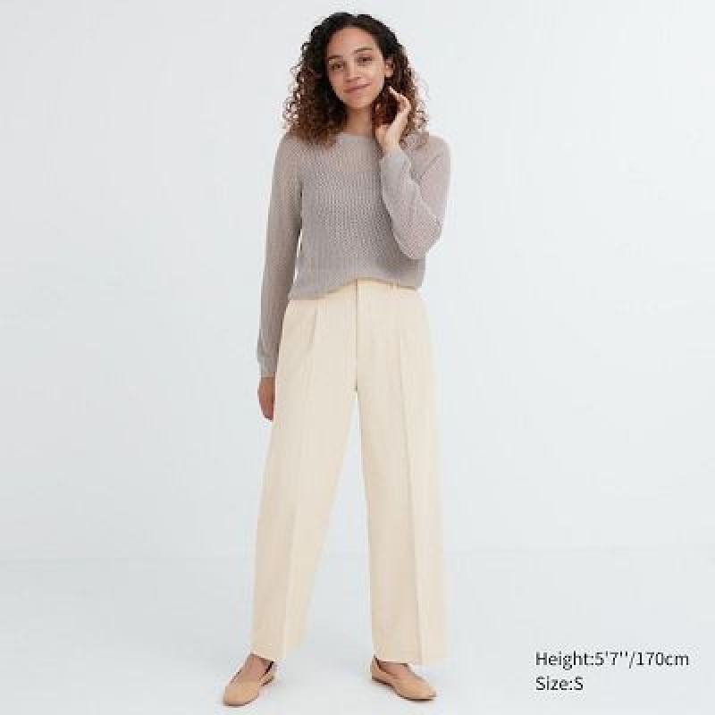 Uniqlo Wide-Fit Pleated Bukser Dame Hvide | 3704672