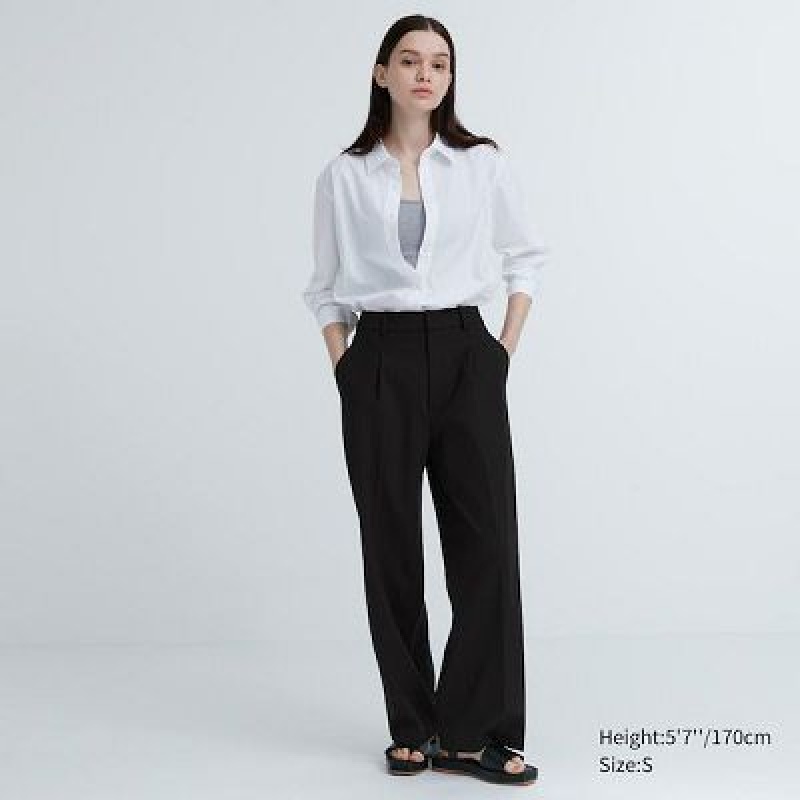 Uniqlo Wide-Fit Pleated Bukser Dame Sort | 3533931