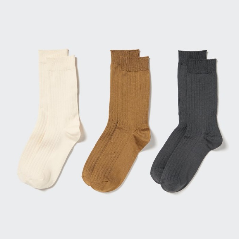 Uniqlo Wide Ribbed (3 Pairs) Sokker Dame Hvide | 1731781