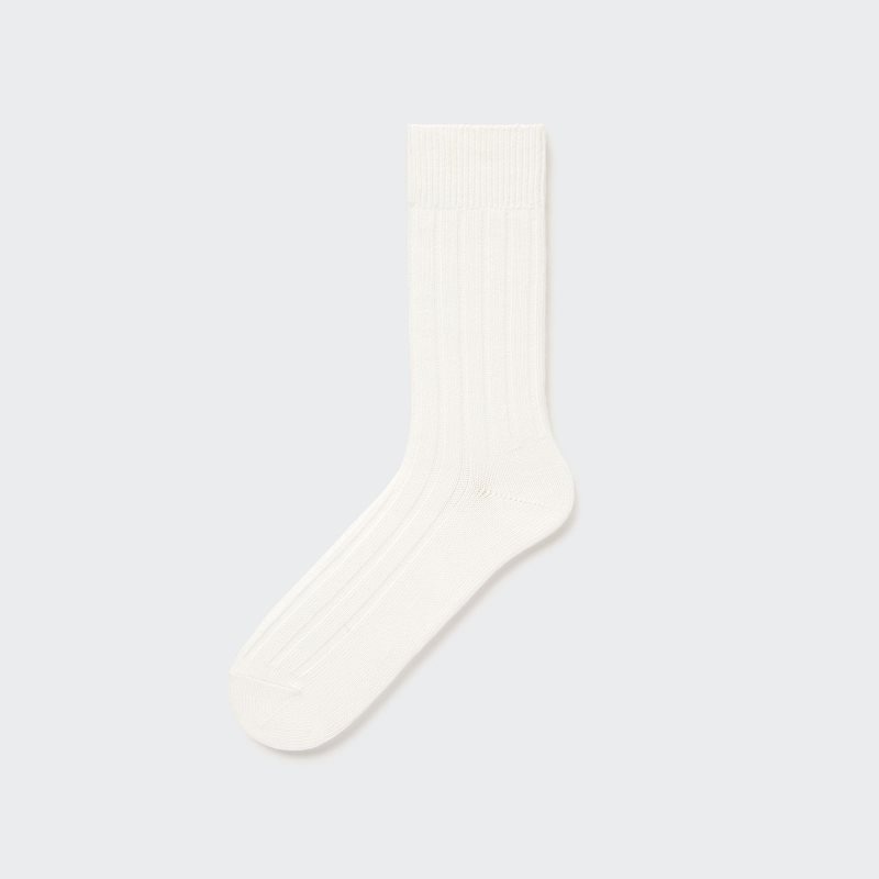 Uniqlo Wide-ribbed Sokker Herre Hvide | 1594653