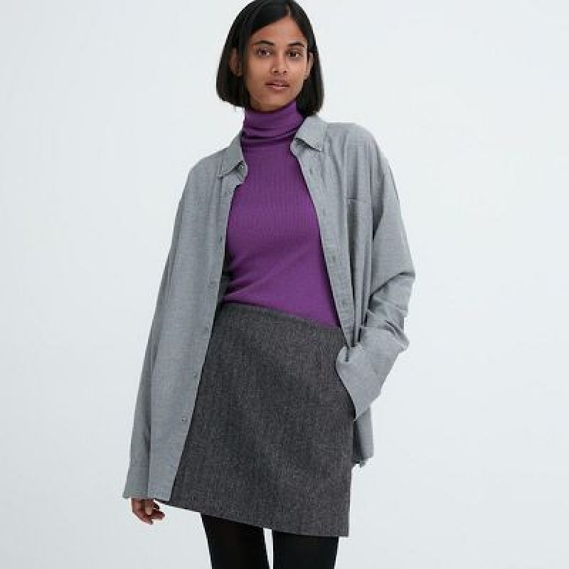 Uniqlo Wool Blend Mini Nederdel Dame Grå | 3146012