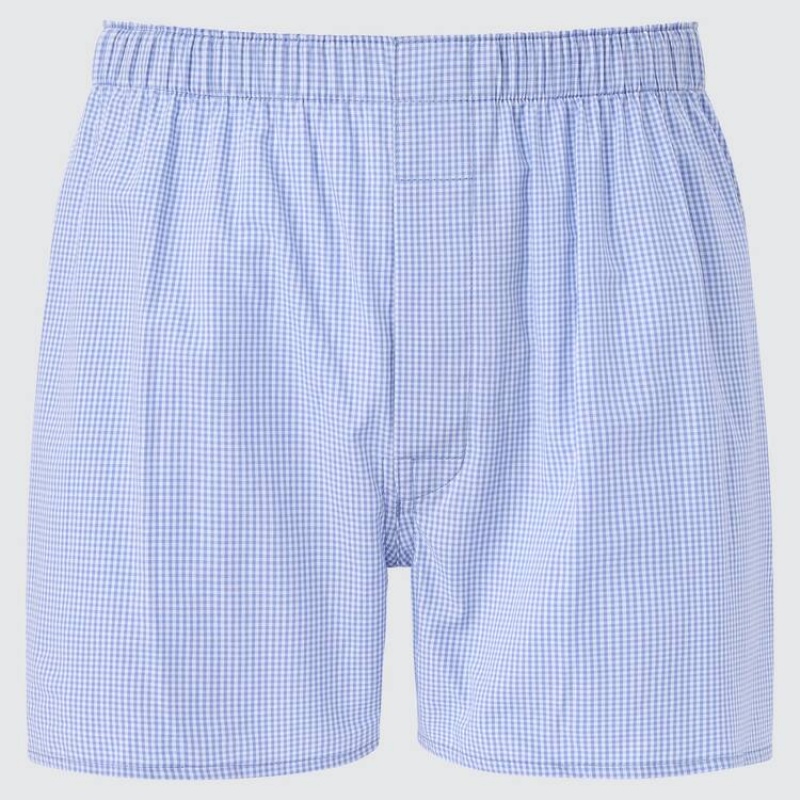 Uniqlo Woven Checked Boxer Undertøj Herre Blå | 1950912