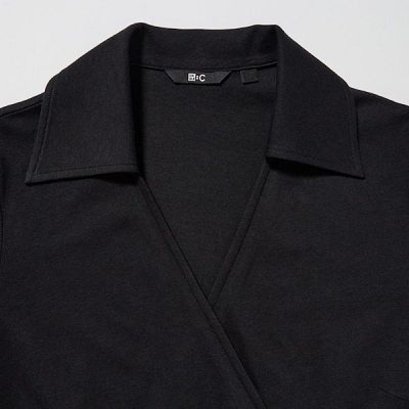 Uniqlo Wrap Long-Sleeve Kjole Dame Sort | 5947015
